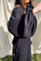 Czarna koszula kimono z baloniastymi rękawami z lejącej tkaniny z lnem