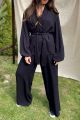 Czarna koszula kimono z baloniastymi rękawami z lejącej tkaniny z lnem