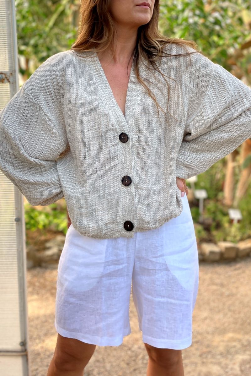 Lniany sweter kardigan z organicznymi guzikami