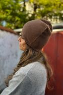 Kaszmirowa dwustronna czapka beanie karmel / czekolada