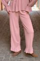 Spodnie brudny róż z lnem i falbankami