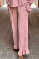 Spodnie brudny róż z lnem i falbankami