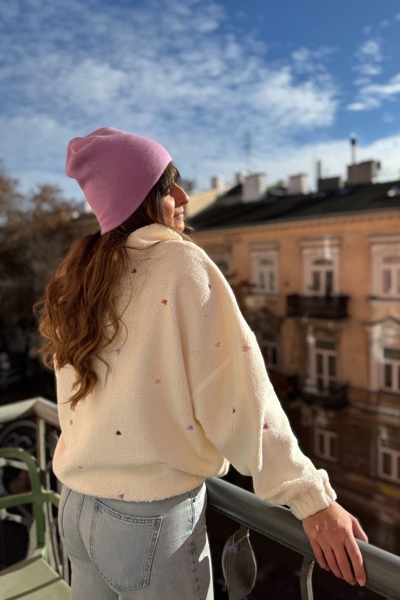 Kaszmirowa dwustronna czapka beanie pudrowa lawenda / jasny róż